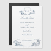 Elegant Dusty Blue French Floral Save the Date Magneteinladung (Vorne/Hinten)