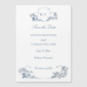 Elegant Dusty Blue French Floral Save the Date Magneteinladung (Vorderseite)