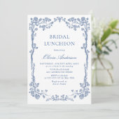 Elegant Dusty Blue French Garden BRIDAL LUNCHEON Einladung (Stehend Vorderseite)