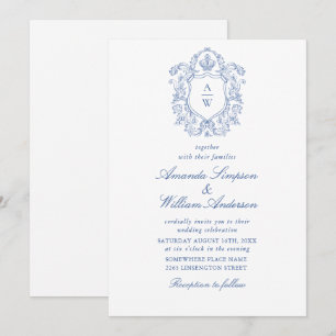 Elegant Dusty Blue French Garden Floral Wedding Einladung