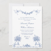 Elegant Dusty Blue French Garden Floral Wedding Einladung (Vorderseite)
