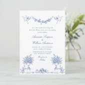 Elegant Dusty Blue French Garden Floral Wedding Einladung (Stehend Vorderseite)