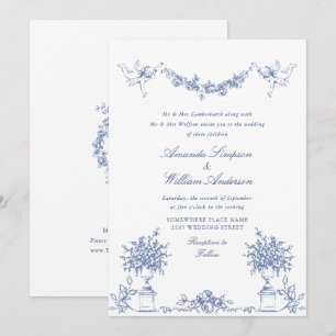 Elegant Dusty Blue French Garden Floral Wedding Einladung