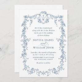 Elegant Dusty Blue French Garden Floral Wedding Einladung