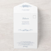 Elegant Dusty Blue French Garden QR Code Wedding All In One Einladung (Außenbereich)