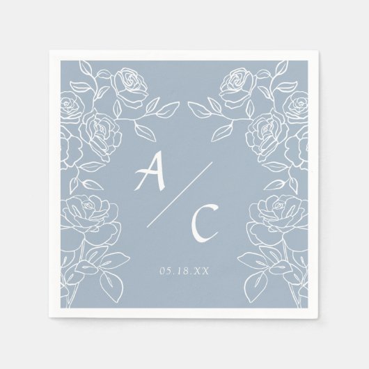 Elegant Dusty Blue French Rose Hochzeit Serviette (Vorderseite)