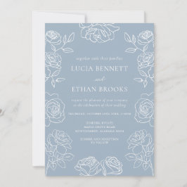 Elegant Dusty Blue French Roses Wedding Einladung