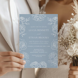 Elegant Dusty Blue French Roses Wedding Einladung