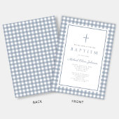 Elegant Dusty Blue Gingham Boy Baptism Einladung