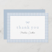 Elegant Dusty Blue Gingham Boys Baby Shower Dankeskarte (Vorne/Hinten)