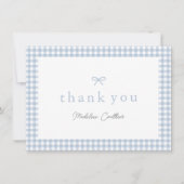 Elegant Dusty Blue Gingham Boys Baby Shower Dankeskarte (Vorderseite)