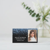 Elegant Dusty Blue Glitter Photo QR Code Visitenkarte (Stehend Vorderseite)