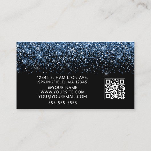 Elegant Dusty Blue Glitter Photo QR Code Visitenkarte (Rückseite)