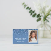 Elegant Dusty Blue Glitter Photo QR Code Visitenkarte (Stehend Vorderseite)