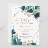 Elegant dusty blue gold Floral Baby shower Einladung (Vorderseite)