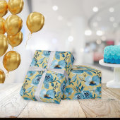 Elegant Dusty Blue Gold Floral Geschenkpapier