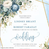 Elegant Dusty Blue Gold Floral Wedding Einladung