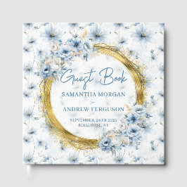 Elegant Dusty Blue Gold Glitzer Wedding Guest Book Gästebuch