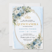 Elegant Dusty Blue Gold Greenery Quince Invitation Einladung (Vorderseite)