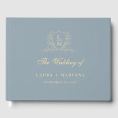 Elegant Dusty Blue & Gold Grest Monogram Wedding Gästebuch (Vorderseite)