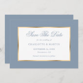 Elegant Dusty Blue Gold Wedding Save The Date (Vorne/Hinten)