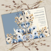 Elegant Dusty Blue Gold Winter Floral Wedding Einladung