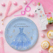 Elegant Dusty Blue Gray Glitzer Gown Quinceañera Pappteller (Party)