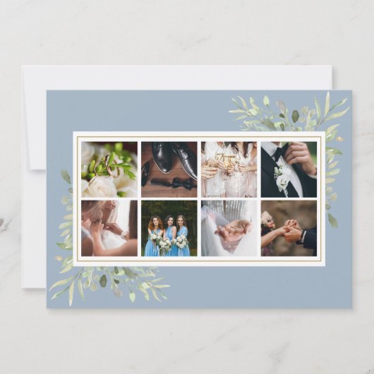 Elegant Dusty Blue Greenerity Foto Collage Wedding Dankeskarte (Vorderseite)