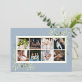 Elegant Dusty Blue Greenerity Foto Collage Wedding Dankeskarte (Stehend Vorderseite)