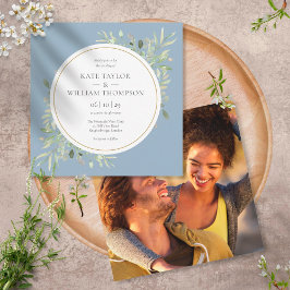 Elegant Dusty Blue Greenerity Foto Square Wedding Einladung