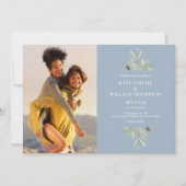 Elegant Dusty Blue Greenerity Fotos Hochzeit Einladung (Vorderseite)