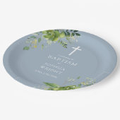 Elegant Dusty Blue Greenerity Taufe Christening Pappteller (Schrägansicht)