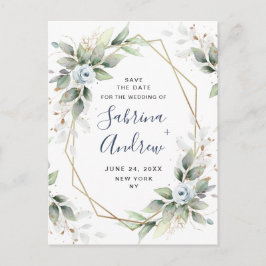 Elegant Dusty Blue Greenerity Wedding Save the Dat Postkarte
