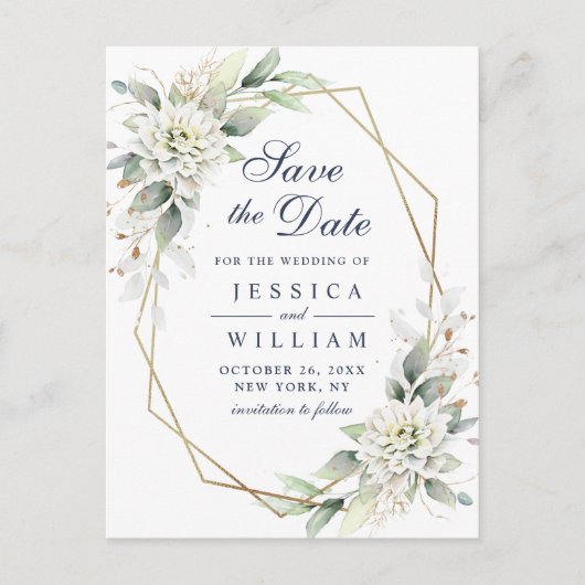 Elegant Dusty Blue Greenerity Wedding Save the Dat Postkarte (Vorderseite)