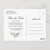 Elegant Dusty Blue Greenerity Wedding Save the Dat Postkarte (Rückseite)