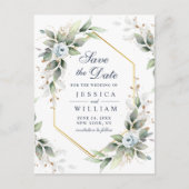 Elegant Dusty Blue Greenerity Wedding Save the Dat Postkarte (Vorderseite)