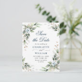 Elegant Dusty Blue Greenerity Wedding Save the Dat Postkarte (Stehend Vorderseite)