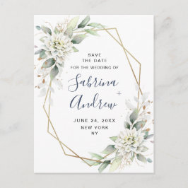 Elegant Dusty Blue Greenerity Wedding Save the Dat Postkarte
