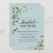 Elegant Dusty Blue Greenery Brautparty Einladung (Vorne/Hinten)