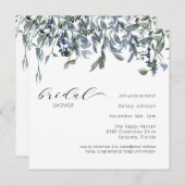 Elegant Dusty Blue Greenery Brautparty Einladung (Vorne/Hinten)