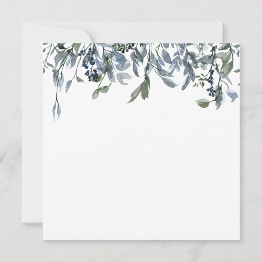 Elegant Dusty Blue Greenery Brautparty Einladung (Rückseite)