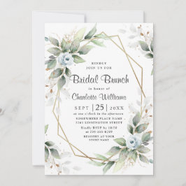 Elegant Dusty Blue Greenery Bridal Brunch Einladung
