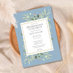 Elegant Dusty Blue Greenery Bridesmaids Einladung<br><div class="desc">Mit zarten Aquarellfarben-Blätter auf staubblauem Hintergrund kann diese schicke Brautmeisterin zum Mittagessen personalisiert werden. Entwickelt von Thisisnotme©</div>