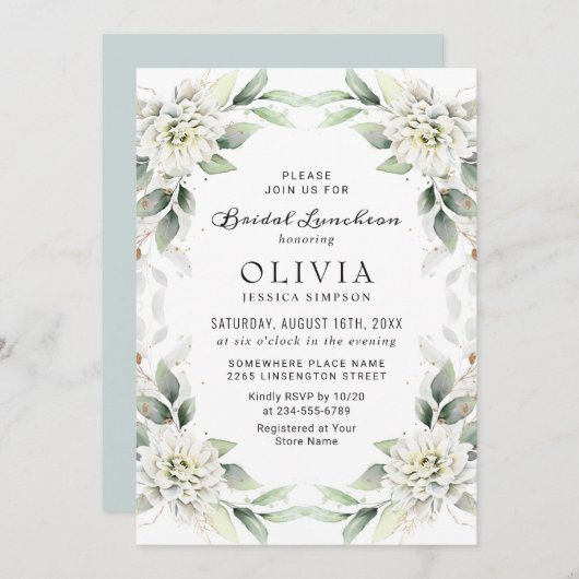 Elegant Dusty Blue Greenery Einladung (Vorne/Hinten)