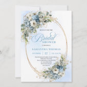 Elegant Dusty Blue Greenery Gold Bridal Shower Einladung (Vorderseite)