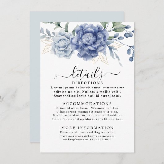 Elegant Dusty Blue Greenery Hochzeitsmaterial Begleitkarte (Vorne/Hinten)