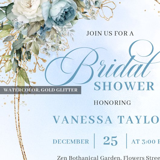Elegant Dusty Blue Greenery Script Bridal Shower  Einladung