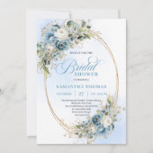 Elegant Dusty Blue Greenery Script Bridal Shower Einladung (Vorderseite)