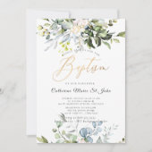 Elegant Dusty Blue Gum Eucalyptus Imitats Gold Einladung (Vorderseite)