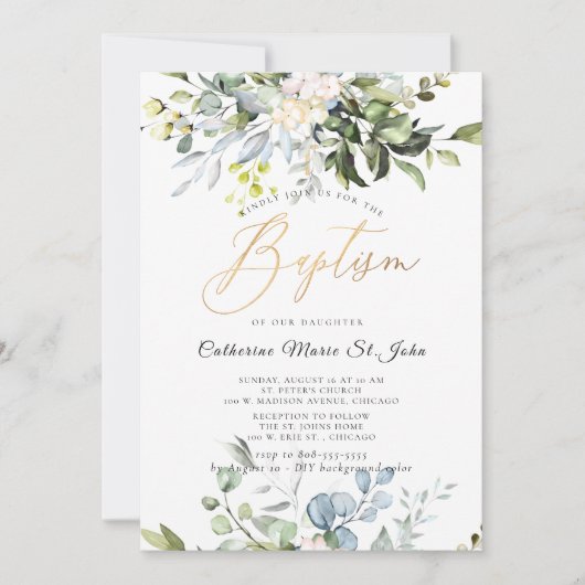 Elegant Dusty Blue Gum Eucalyptus Imitats Gold Einladung (Vorderseite)